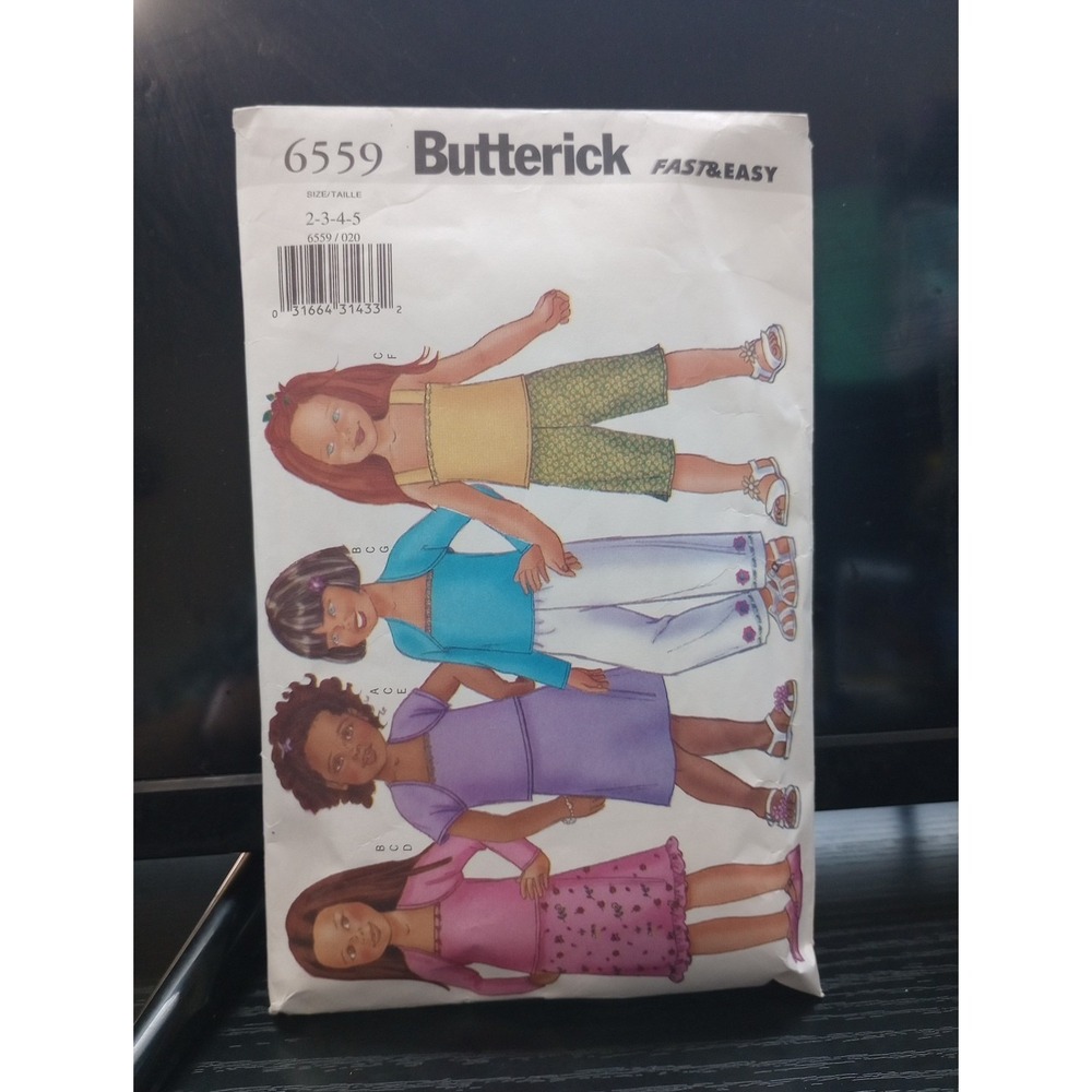 Butterick Fast & Easy 6559 Pattern Girls Shrug Top Skirt Pants 2-3-4-5‎ Cut
